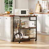 Garvee Spacious 3-Tier Kitchen Island Cart on Wheels – Rolling Utility Storage Shelf with Microwave Stand, Bakers Rack, 6 Removable Hooks, 4 Swivel Casters – Vintage Color