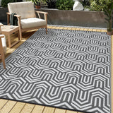 Garvee Reversible Outdoor Plastic Mat - Waterproof Lightweight Grey Patio Rug - Modern Geometric Low-Pile Camping Carpet - Easy Clean for Patio, Deck, RV, Balcony, Beach, Backyard - Gray, 9x12ft - Gray/White