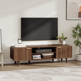 Garvee Mid-Century Modern TV Stand, Entertainment Center for 32/45/55/65" TVs - Fluted Sliding Doors - Open Shelf Storage - Media Console Cabinet - Color: Red Walnut - Walnut