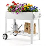 Garvee 40" x 32" x 15.3" Raised Garden Bed with Wheels & Storage Shelf, 400 lb Capacity Anti-Rust Steel Elevated Planter Box with Drainage Holes for Vegetables, Herbs, Flowers, Patio, Balcony & Backyard - White