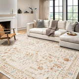 Garvee 9x12 Vintage Retro Boho Area Rug, Washable, Non-Slip TPR Backing, Low Pile, Kids & Pet Friendly, Beige, Living Room Bedroom Dining Room - Beige