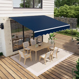 Garvee 13' x 10' Manual Retractable Awning, Waterproof Patio Sun Shade with Heavy-Duty Aluminum Frame, 280g Polyester Roll Out Canopy for Deck & Porch, Blue - Blue