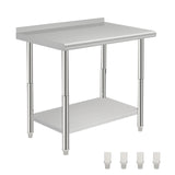 Garvee Stainless Steel Table for Prep & Work 36x24 Inches with Backsplash, Heavy Duty Commercial Laundry Room Table with Side Hooks & Adjustable Undershelf for Hotel, Outdoor