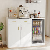 Garvee Coffee Bar Cabinet with Fridge Space, Fluted Wine Cabinet with Charging Station, Mini Fridge Cabinet with Drawers and Adjustable Shelf, Home Bar for Dining Room, Kitchen, Living Room, White - White