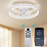 Garvee Modern Acrylic Ring Ceiling Fan Light with 7 PC Blades and Diamond Face for Living Room Kitchen and Bedroom, White - White