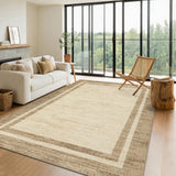 Garvee 10' × 13' Modern Bordered Area Rug, Machine Washable Non-Slip Low-Pile Soft Rug for Living Room, Bedroom & Dining Room, Jute - Jute