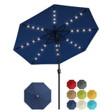 Garvee 10 ft Solar Patio Umbrella with 32 LED Lights, Outdoor Market Umbrella with Crank Lift & Tilt, UV-Resistant Canopy for Pool, Garden & Backyard, Navy Blue - Navy Blue
