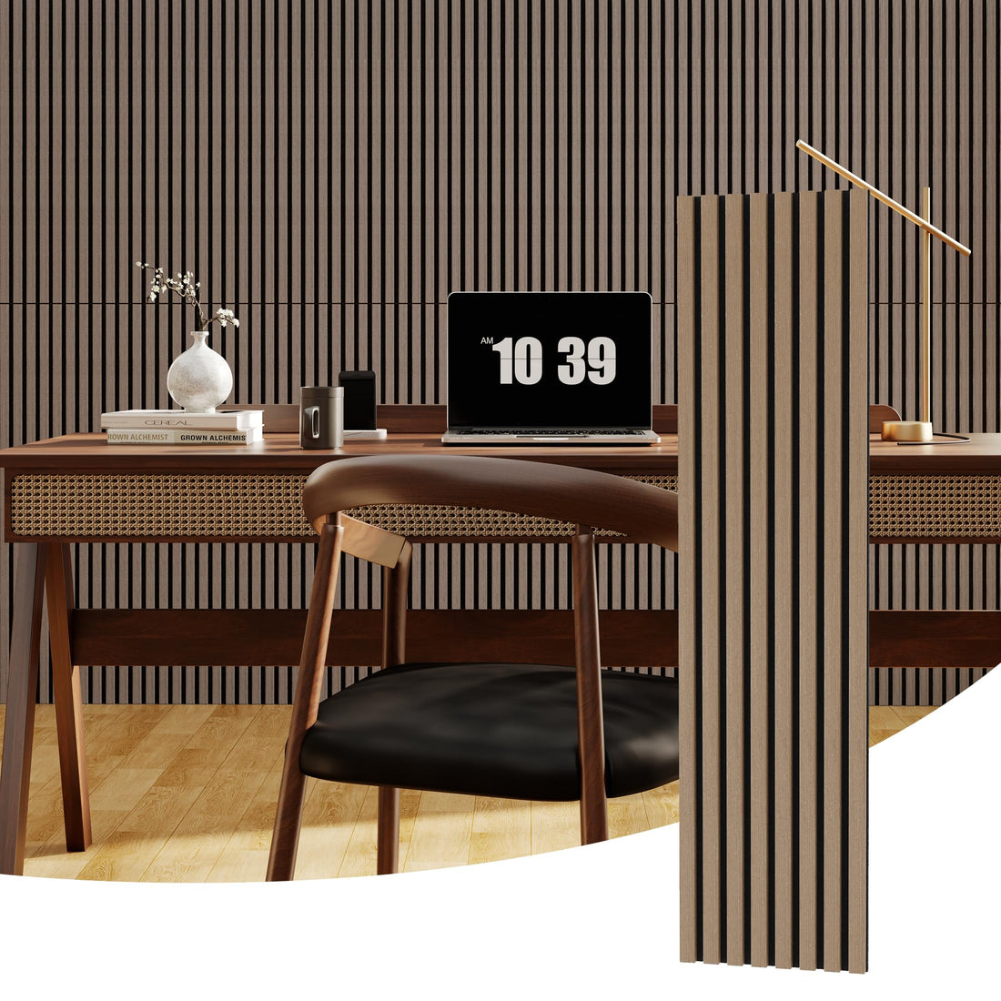 Garvee Set of 8 Modern 3D Fluted Acoustic Wood Slat Wall Panels 47.2" x 11.8" Soundproof Decorative Panels for Home Theater, Office, Studio and Interior Walls, Walnut