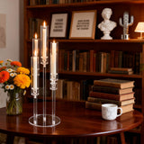 Garvee Clear Acrylic 5-Arm Candelabra Candle Holder Set - 35 in/89 cm Tall Table Centerpiece - Glass Hurricane Chimneys - LED Taper Candles Included - 2-Piece Set - 2Pcs