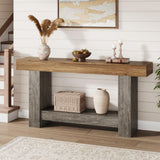 Garvee Entryway Console Table, Farmhouse 2-Tier Entryway Table, Long Sofa Accent Table Behind Couch Table with Open Storage for Entrance, Living Room, Hallway, Rustic Brown and Grey, 63" - Rustic Brown And Grey
