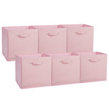 Garvee 6-Pack 13-Inch Fabric Storage Bins with Faux Leather Handles, Foldable Cube Organizer, Durable Non-Woven Material, Collapsible, Pink, for Closets & Shelves - Pink