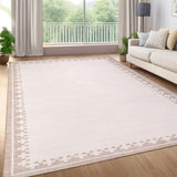 Garvee Border Area Rug 8x10, Modern Geometric Design, Low Profile & Stain Resistant, Polyester Material, Non-Slip Backing, Easy-Clean, Indoor Living Room & Bedroom - Beige