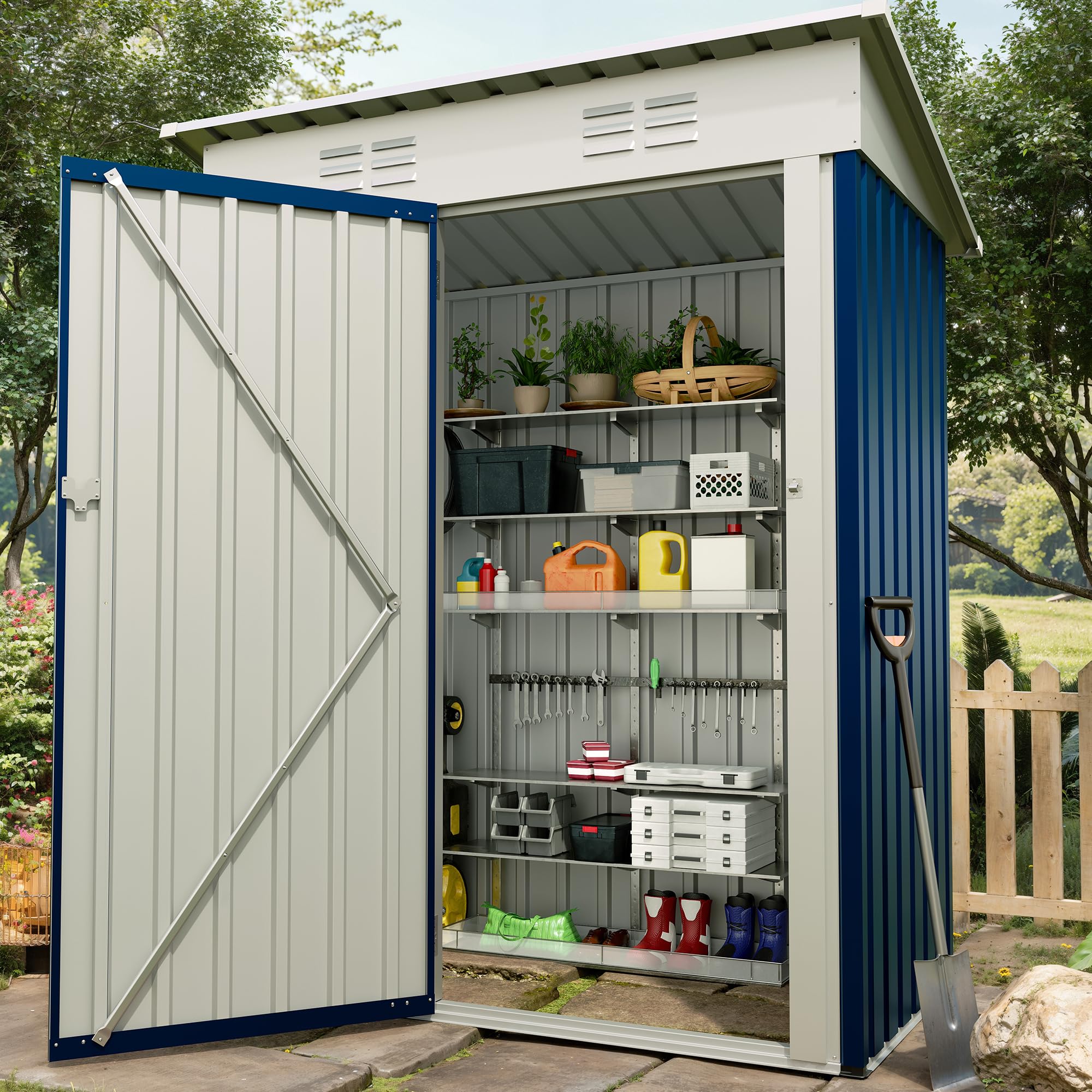 Garvee 5×3FT Heavy Duty Metal Outdoor Storage Shed, Weather-Resistant