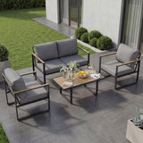 Garvee 4-Piece Outdoor Patio Furniture Set, Modern Conversation Sofa Set with Metal Frame, All-Weather PE Rope Weaving, UV-Resistant & Waterproof Patio Couch Set with Coffee Table for Garden, Balcony & Backyard, Grey - Grey