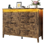 Garvee 8 Drawer Dresser with Power Outlet, Rustic Brown Dresser with LED Light, Modern Chest of Drawers for Closet, Double Wide Drawer Organizer Cabinet for Bedroom, Living Room - Rustic Brown