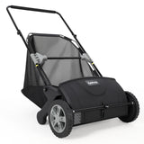 Garvee 21" Push Lawn Sweeper, 3.5 Cu. Ft Leaf & Grass Collector with Dual Spinning Brushes, Adjustable Height, 10" Rubber Wheels, Manual Yard Sweeper - Black+Gray