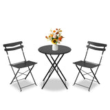 Garvee Space-Saving 3-Piece Steel Patio Bistro Set, Folding Outdoor Table and 2 Chairs, No Assembly Weather-Resistant Furniture for Balcony Porch Yard,Black - Black