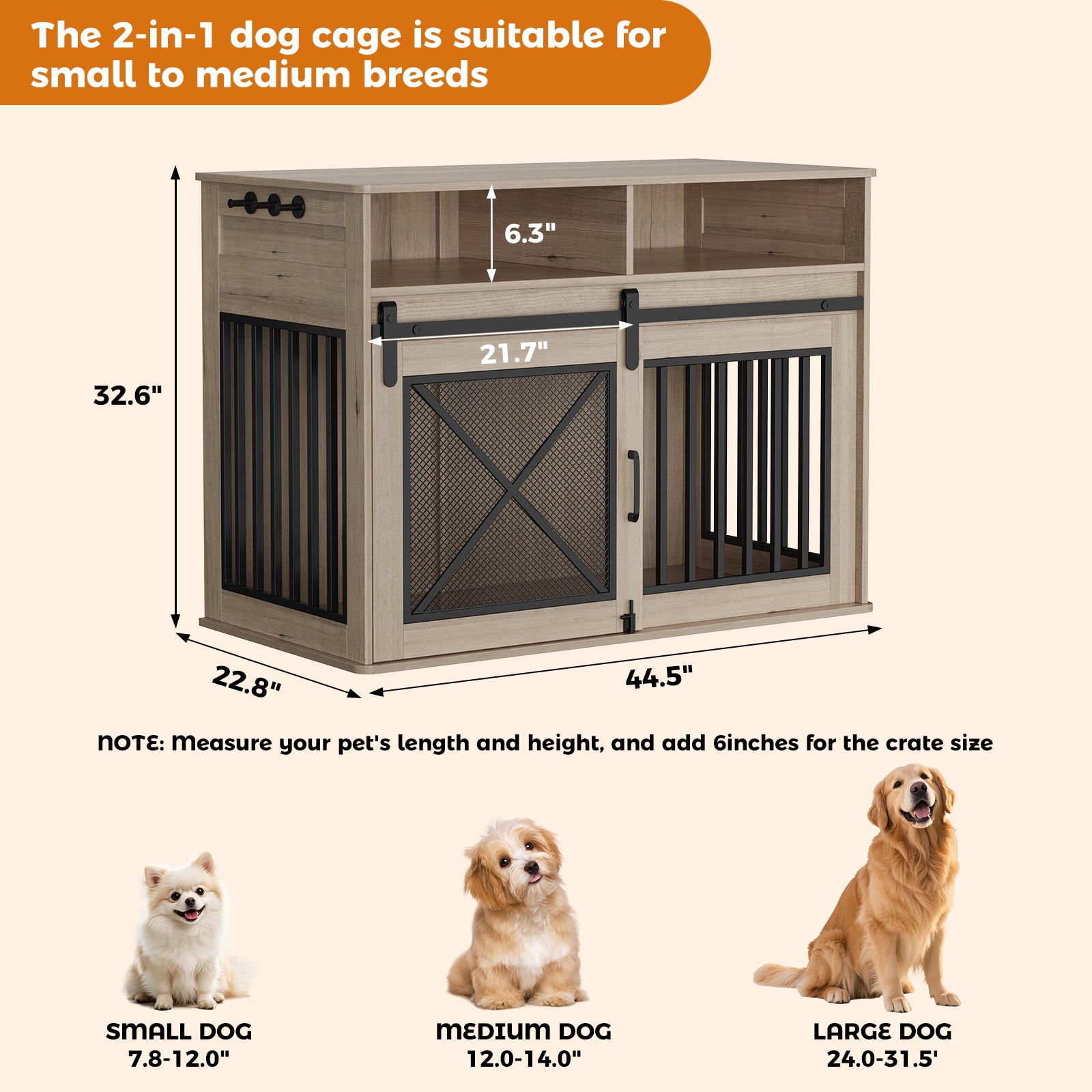 Garvee 44.5 Inch Large Dog Crate Furniture with 2 Storage Self, Wooden