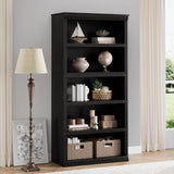 Garvee 5 Tier Bookcase, Farmhouse Book Shelf with Storage, Tall Book Case Wooden 5 Shelf Bookcase for Home Office, Living Room, Bed Room (Black, 67.4" H x 31.5" W x 12.8" D) - Black