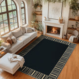 Garvee Washable Black Striped Area Rug 8x10ft - Indoor Outdoor Carpet - Non-Slip Low Pile, Highly Durable & mark Resistant - Living Room, Dining Room, Patio, Bedroom, Home Office - Black