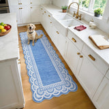 Garvee Scalloped Lace Runner Rug 2x6, Soft Low Pile, Non-Shedding, Machine Washable, Non-Slip Backing, Durable Faux Wool, Hallway Entryway Living Room - Lace|Blue