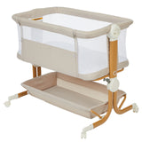 Garvee 3-in-1 Portable Baby Bassinet Bedside Sleeper in 6 Height Adjustable Design with Breathable Mesh and Storage Basket, Khaki - Khaki