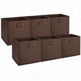 Garvee 13-Inch Collapsible Fabric Storage Bins with Faux Leather Handles, Durable Non-Woven Material, Open Top Design, 6 Color Options, Fits Cube Shelves, Home & Office - Brown