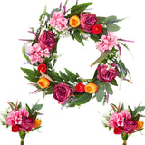 Garvee Lifelike Peony & Tulip Spring Wreath Set – Artificial Floral Door Decor with 2 Matching Bouquets – Realistic Rattan, Farmhouse Wall & Porch Decoration, All-Season, Easter, Mother's Day, 22 Inch