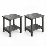 Garvee Patio Side Table for Pool & Porch, 2-Pack 2-Tier HDPE Adirondack End Tables with Lower Shelves and Embossed Wood Grain, Gray