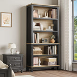 Garvee Modern Rustic 71" Tall 5-Tier Bookcase – Adjustable Shelves, Durable MDF Storage, Freestanding Display for Home Office, Living Room, or Library – Easy Assembly – Wood & Black Color - Black+Wood