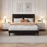 Garvee Contemporary & Quiet – Queen Size Upholstered Platform Bed Frame with Padded Headboard, Modern Minimalist Design, Wood & Metal Slat Support, Noise-Free, Easy Assembly, No Box Spring Needed – Queen, Black Soft fabric - Black