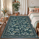 Garvee Washable Area Rug – 5x7ft Low Pile Non-Slip Carpet, Mark Resistant, Lightweight, Collapsible, Botanical Animal Design, Pet & Child Friendly, Home Décor for Living Room, Bedroom, Bathroom – Blue - Blue
