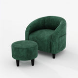 Garvee Modern Velvet Barrel Accent Chair & Ottoman Set - Round Club Lounge Armchair with Footstool for Reading Corner, Living Room/Bedroom - Vintage Green - Vintage Green