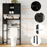 Garvee Space-Saving Over-The-Toilet Storage Cabinet with 2 Doors and Toilet Paper Holder–Freestanding Water-Resistant Bathroom Organizer for Bathroom,Black - Black