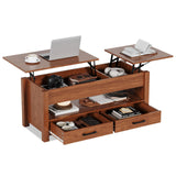 Garvee Lift Top Coffee Table with Storage, 2 Drawers & Hidden Compartment, Open Shelf, Smooth Metal Lift, for Living Room Home Office, Brown - Brown