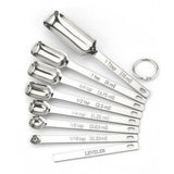 Garvee High-quality 304 Stainless Steel Measuring Spoons Set – 8-Piece Square Design – Dual Metric & Imperial Scale – Engraved Markings – Mirror Polished – Fits Narrow Spice Jars – Dishwasher Safe – With Ring Holder – Silver