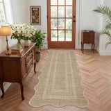 Garvee Linen Color Jute Runner Rug 2x6FT – Modern Scalloped, Machine Washable, Low Pile, Non-Slip Neutral Edgeed Carpet for Entryway, Kitchen, Hallway, Bedroom, Indoor/Outdoor, Mark Resistant - Nature