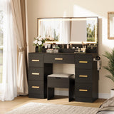 Garvee Modern Vanity Desk with Large LED Mirror – 8 Spacious Drawers, Built-in Power Outlet, Adjustable Lighting, Makeup Table for Bedroom or Dressing Room – Black - White