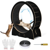 Garvee Large Wooden Cat Exercise Wheel - Quiet Indoor Cat Treadmill with Removable Carpeted Exercise Wheel - Paw Safe Sturdy Training Wheel - Black - Black