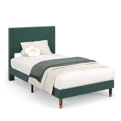 Garvee Twin Bed Frame with Headboard, Corduroy Upholstered Platform Bed with Wooden Slats Support - No Box Spring Needed & Noise Free, Easy Assembly, for Bedroom Apartment, Green - Green
