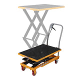 Garvee Manual Hydraulic Lift Table Cart – 770lbs Capacity – 50.7" Lifting Height – Double Scissor, Non-Slip Pad, 4 Locking Wheels, Reflective Strips – Tool Set for Industrial Material Handling – Yellow