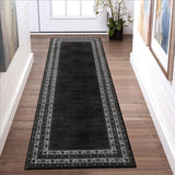 Garvee 2' x 6' Black Vintage Border Runner Rug, Washable Non-Slip Low-Pile Soft Rug for Hallway, Entryway, Kitchen & Bedroom - Black