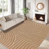 Garvee 6' x 9' Easy Jute Indoor Outdoor Area Rug, Modern Geometric Wave Washable Non-Slip Faux Jute Rug for Living Room & Dining Room, Linen Color - Linen Color
