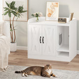 Garvee Cat Litter Box Enclosure, Hidden Litter Box Furniture with Divider, Indoor Cat House, Wooden Cat Washroom Storage Cabinet Bench, Side End Table Nightstand, 33.07"L × 23.62"W × 23.92"H, White - White
