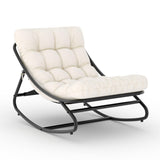 Garvee Papasan Rocking Chair Indoor Outdoor, Oversized Egg Chair with Thick Cushion, Steel Frame, Anti-tip Design, Lounge Chairs for Bedroom Patio Porch, White - White