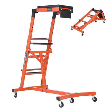 Garvee 400LBS Foldable Automotive Creeper - Adjustable Height (49"-76"), Heavy-Duty Garage Creeper with 6 Swivel Casters, Padded Deck, and Tool Pouch for Automotive Repair, Orange + Black