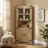 Garvee 69" Tall Corner Cabinet with Doors, 6-Tier Corner Storage Cabinet with Doors, Space Saver Shelf for Bathroom, Bathroom Floor Cabinet for Living Room Kitchen, Hallway, Natural - Natural
