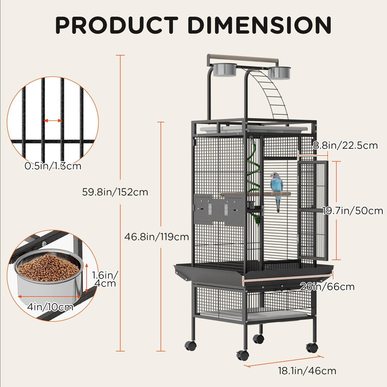 Bird Flight Cage 60 in with Rolling Stand | Garvee