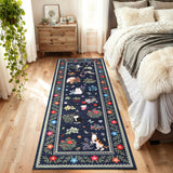 Garvee Washable Cat Runner Rug for Hallway – Blue Floral Edge, Non-Slip, Mark Resistant, Low Pile Carpet – Entryway, Bedroom, Nursery, Kitchen – 2x8ft - Blue