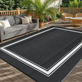 Garvee Reversible Outdoor Rug – Waterproof & UV Resistant Patio Carpet – Modern Black and White Woven Area Mat for Garden, Deck, Balcony, RV – Easy to Clean – 8x10ft - Black